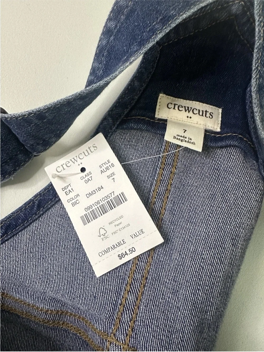 NWT Crewcuts Girls Denim Overall Sz 7 Cotton Blend Navy Blue Pockets Skinny - Picture 4 of 7